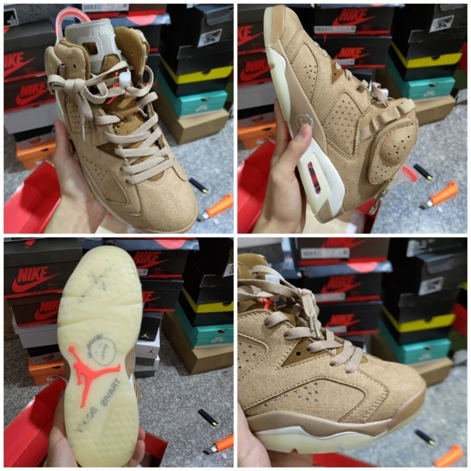 travis 乔6 大学蓝 联名卡其棕 鬼脸夜光口袋男运动鞋 aj6卡其棕 45