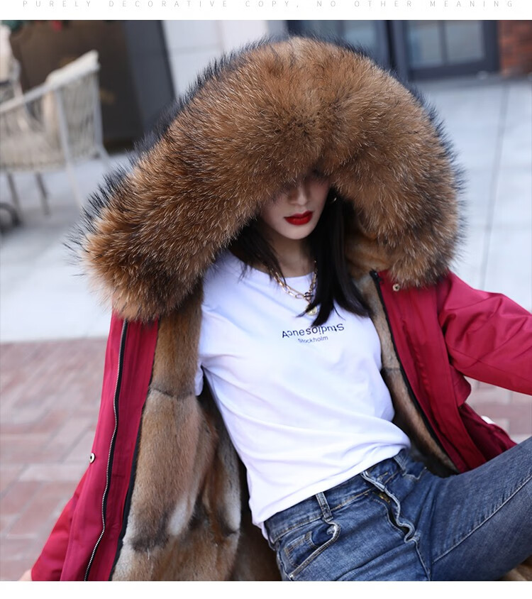 新款青根貂水貂内胆貉子毛领中长款真毛皮草外套 中长款黑外壳 青根貂