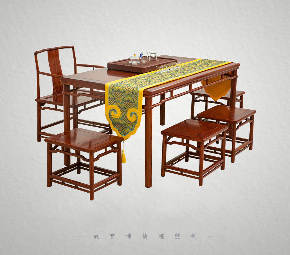 滑氏红木红木家具缅甸花梨学名大果紫檀实木茶桌椅组合茶桌可做餐桌条