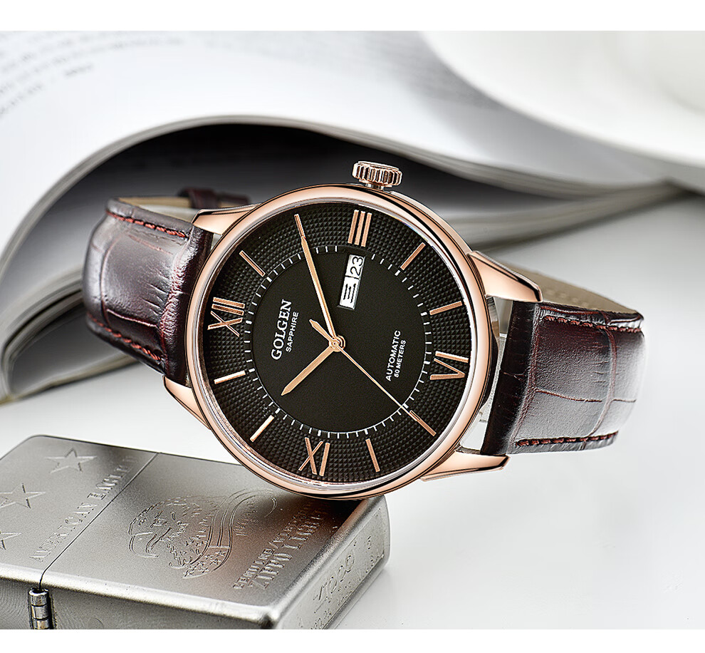 古尊golgen手表男机械表斐凡系列男士手表休闲商务皮带防水钟表6147m