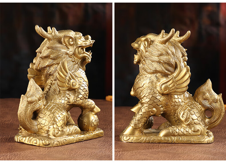 圣梵序铜麒麟摆件一对招财麒麟送子财富麒麟卧室客厅办公室装饰铜工艺