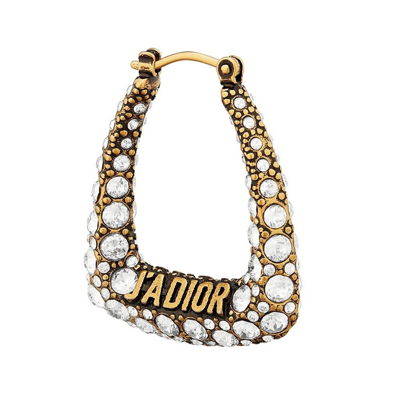 dior迪奥女士耳环jadior 环状水晶镶嵌复古金色饰面金属时尚个性