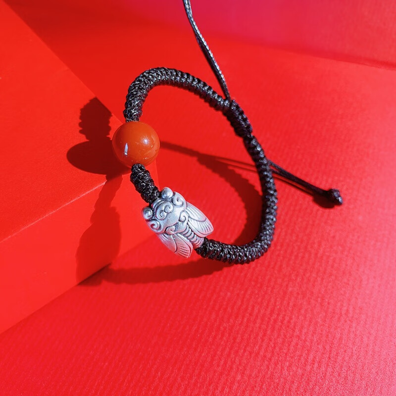 999蝉鸣手绳一鸣惊人逢考必过红绳手链南红情侣手饰3d金蝉配件足银