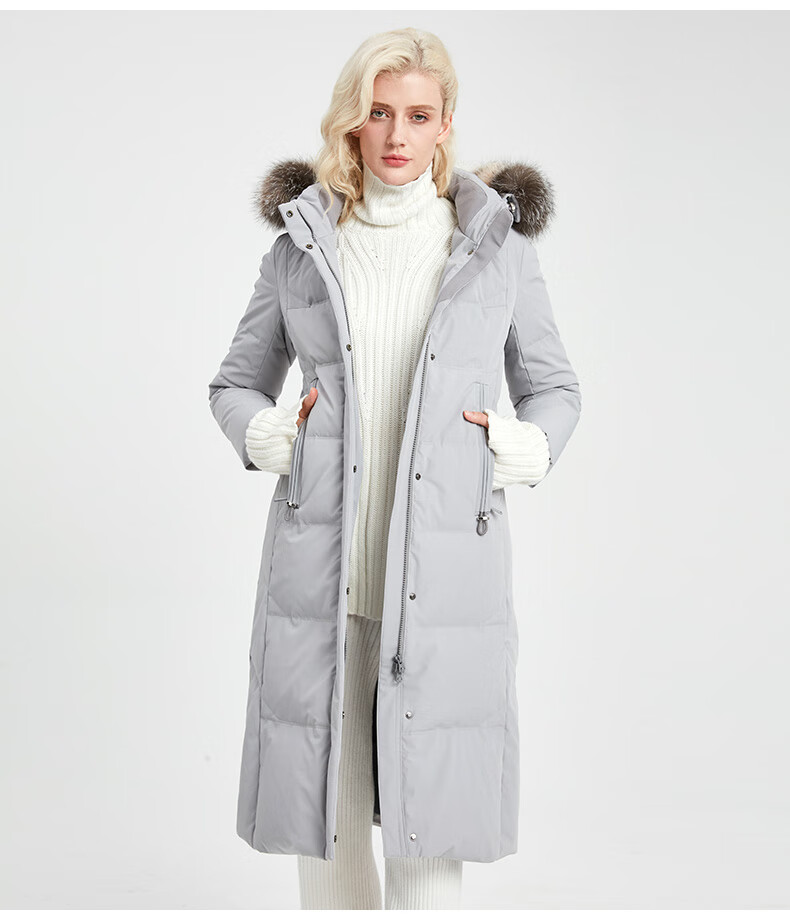 雪伦鹅绒羽绒服女长款大毛领学生款修身显瘦秋冬外套女商场同款sharon