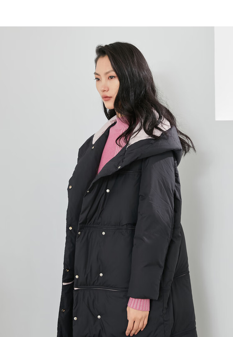 伊布都ibudu2020冬季新款连帽中长款白鸭绒羽绒服宽松外套女 藏青 155