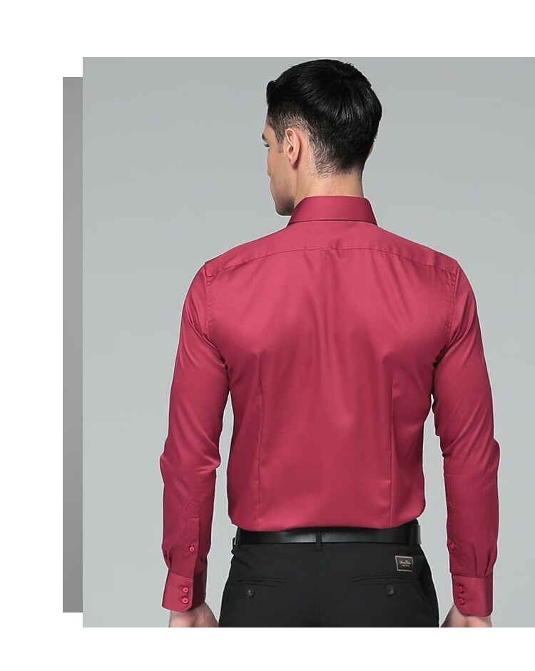 话衣衬衫男长袖商务衬衫免烫修身型色领尖扣喜庆红衬衣 喜庆红 38