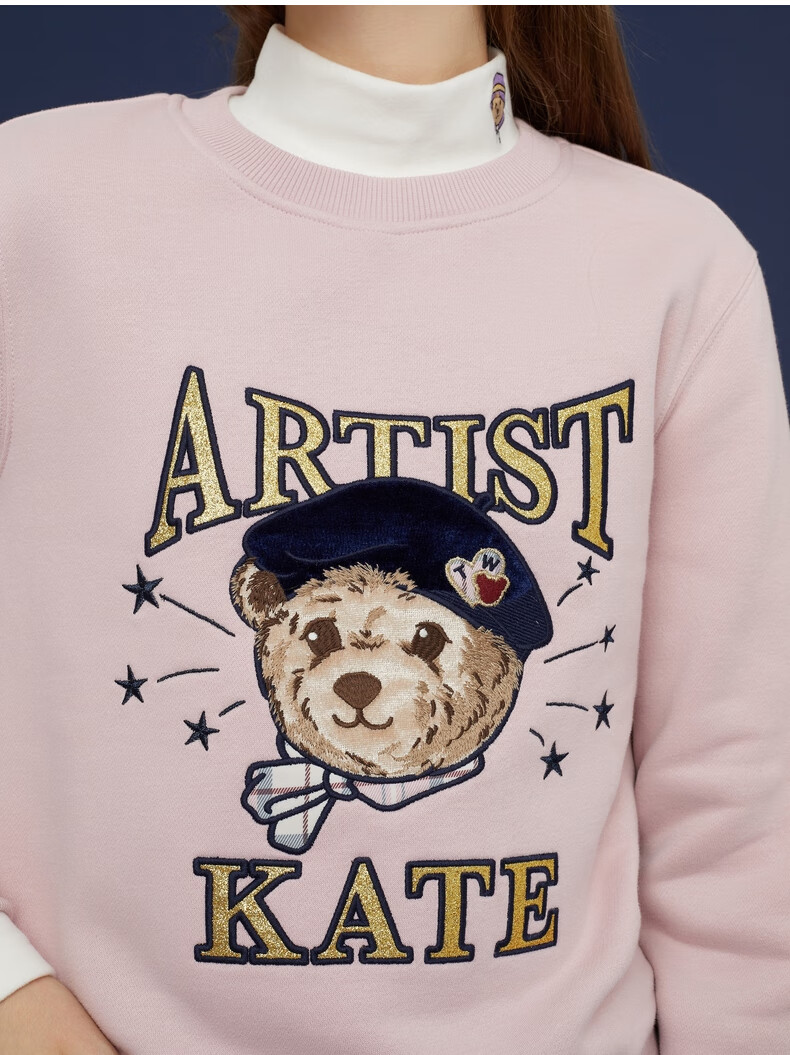 teenieweenie小熊圆领套头卫衣加绒刺绣字母卫衣短款上衣女秋新款ttma