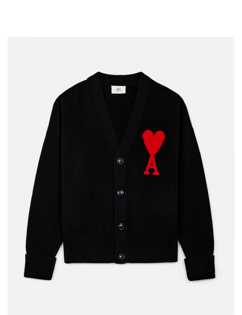 amiparis 男女同款精选爱心款羊毛v领开衫针织衫毛衣 001黑色 m【图片