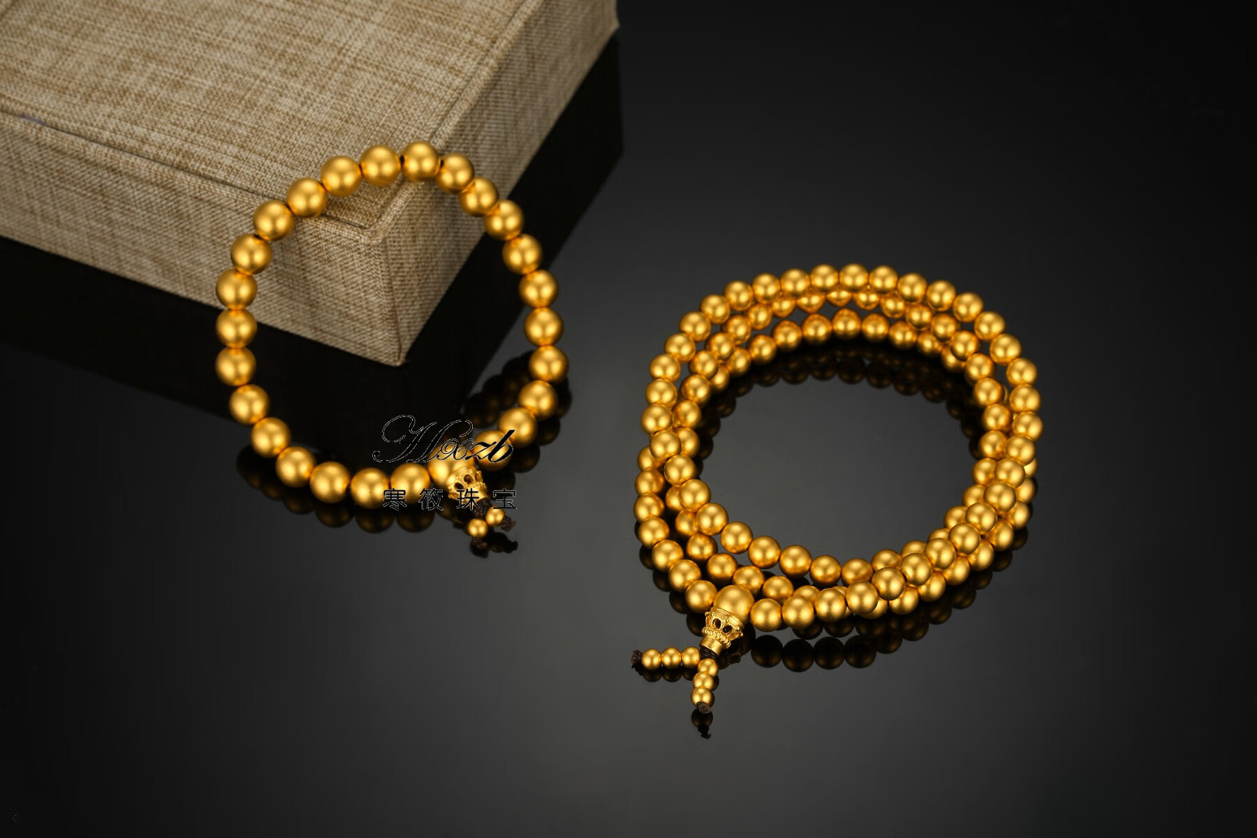 老凤凰黄金光珠手链足金实心金珠三通金珠手链古法金佛珠手串男女