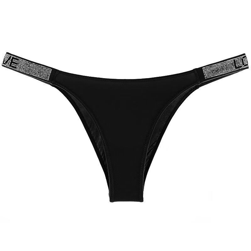 欧美性感水钻内裤提臀低腰高叉丁字裤钻石半包臀t裤豹纹 浅灰 m【图片