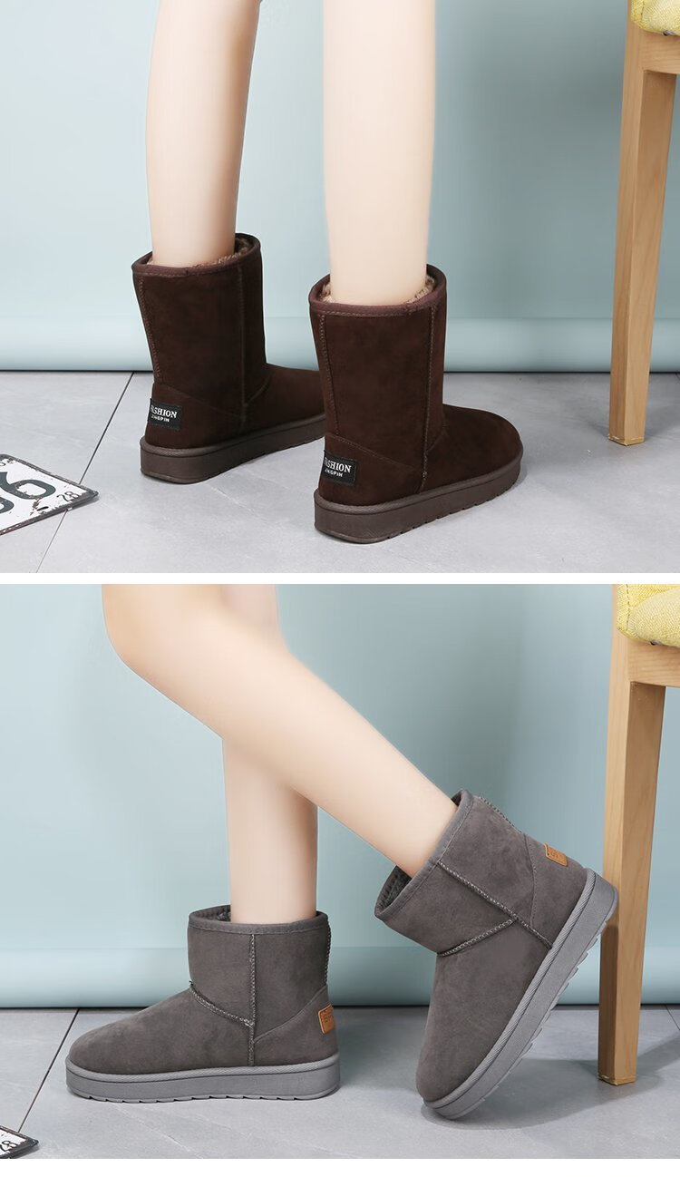 女雪地靴中筒女鞋子防滑冬棉鞋女短筒新款韩版潮加绒搞筒学生保暖