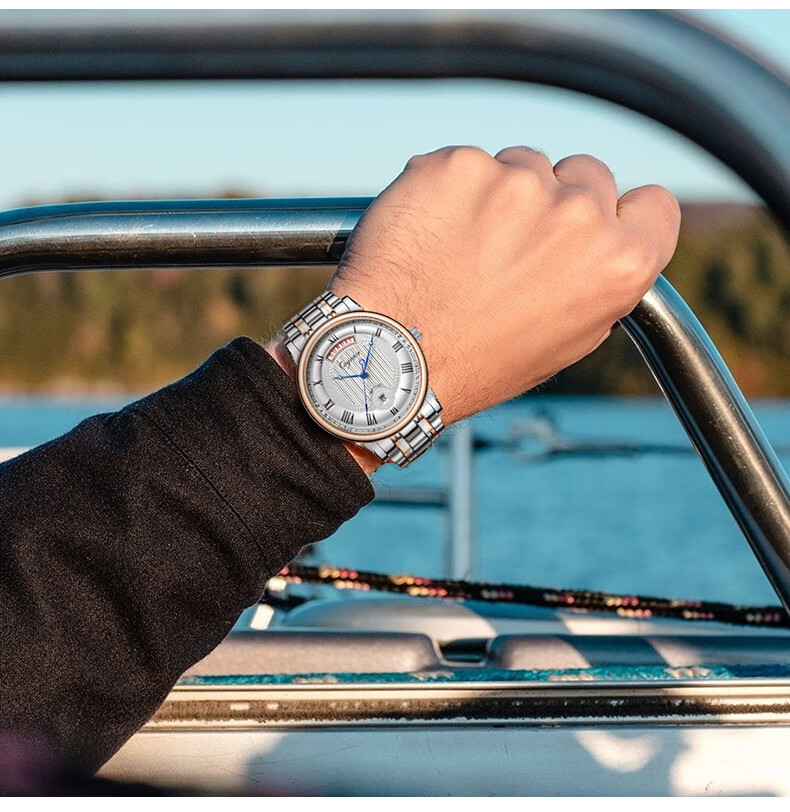 cagraer卡爵亚手表男士情人节礼盒装大表盘钢带休闲潮流时尚防水进口