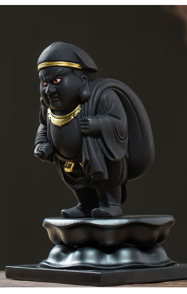 修明堂唐密密宗桧木切金仿古木雕唐密愤怒金刚拳大黑天财神佛像站姿大