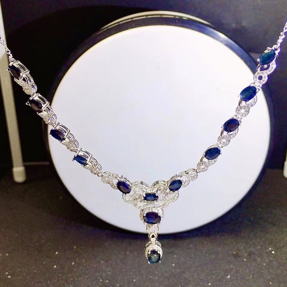 山东天然黑蓝宝石项链女低调大气高大上s925银奢华时尚
