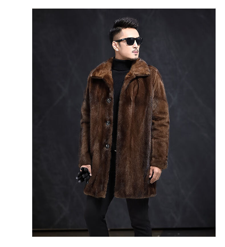 仿水貂皮大衣外套男士整皮毛一体长款加厚貂绒 咖啡色 m【图片 价格