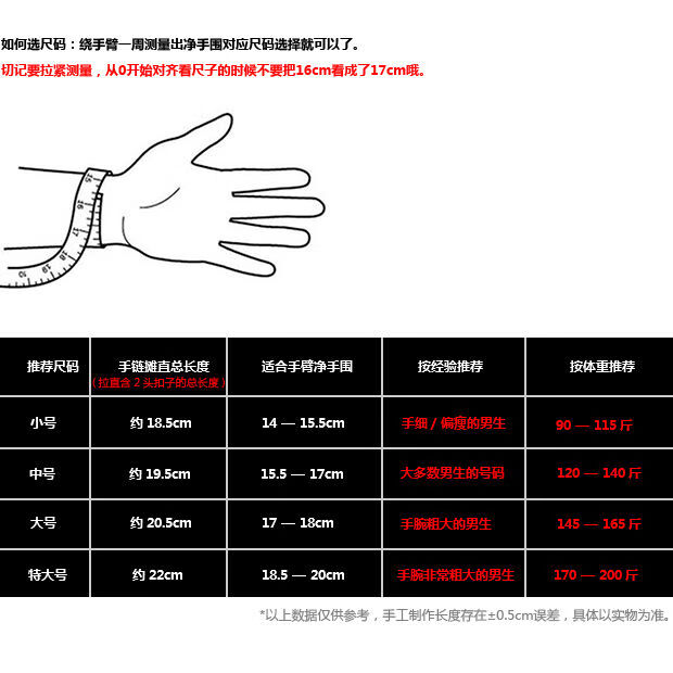 手围对照图图片