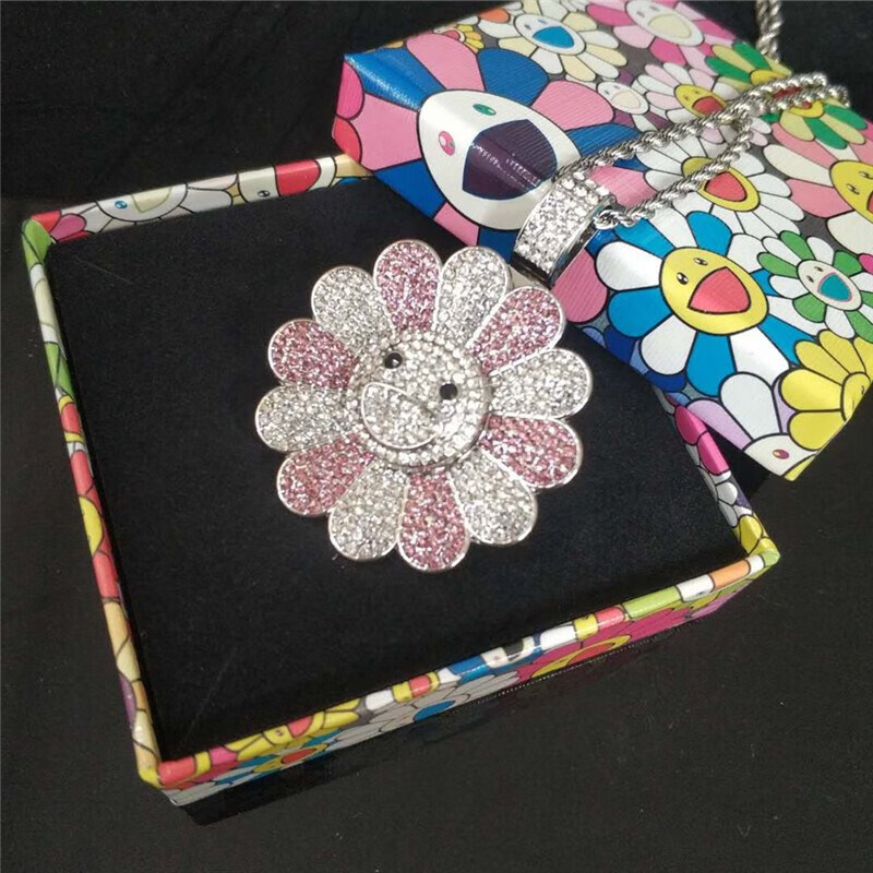 村上隆太阳花项链 多彩笑脸太阳花葵花向日葵七彩造型可转动项链sn