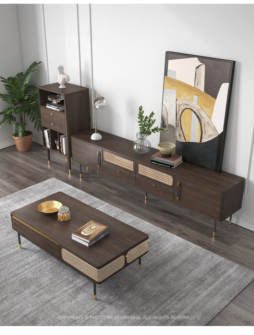 杰诗维 电视柜 北欧电视柜高脚简约家用客厅小户型复古储物地柜 2.