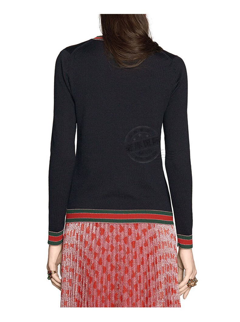 古驰(gucci)女式针织衫条纹圆领长袖羊毛衫 黑色411609 x5793 4098 m