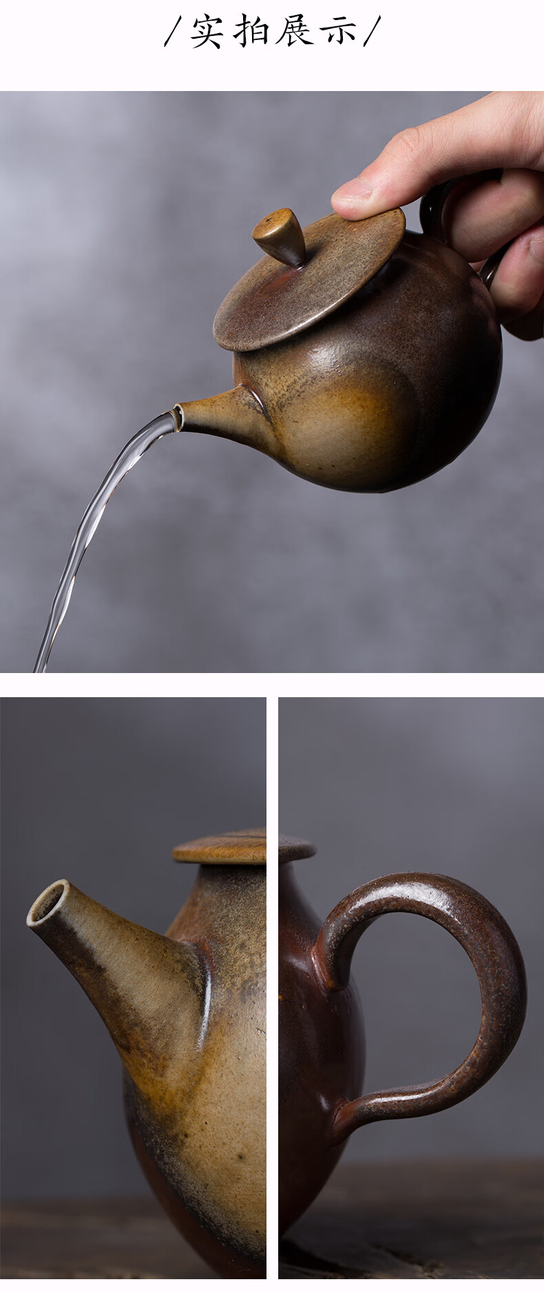 大师柴烧收藏款 龙泉青瓷茶壶王利军落款纯手工壶陶瓷柴烧灰釉茶壶