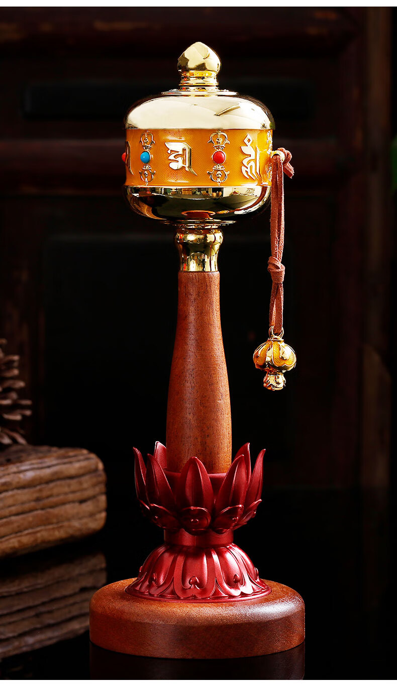 三漫陀观音心咒手摇转经轮六字真言电镀手持转经筒摆件六字大明咒