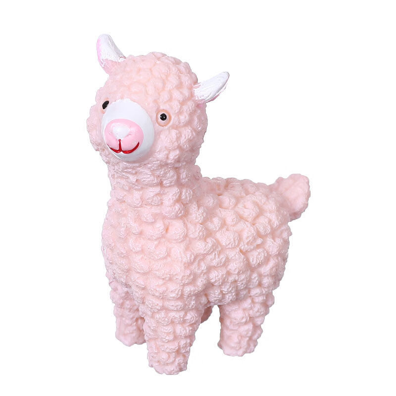 仿真动物羊驼玩偶微缩迷你树脂小绵羊模型玩具微景观沙盘 粉色羊驼