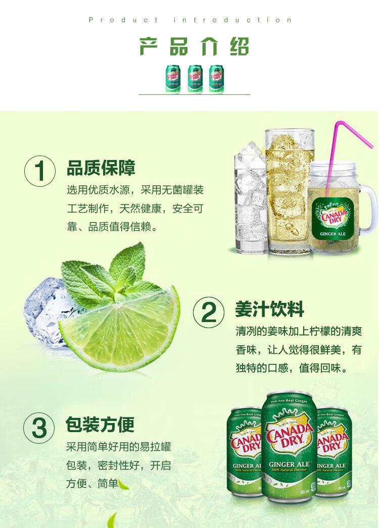 嗑嗑龙加拿大canada dry ginger ale 姜汁汽水干姜水生姜水8罐 8罐装