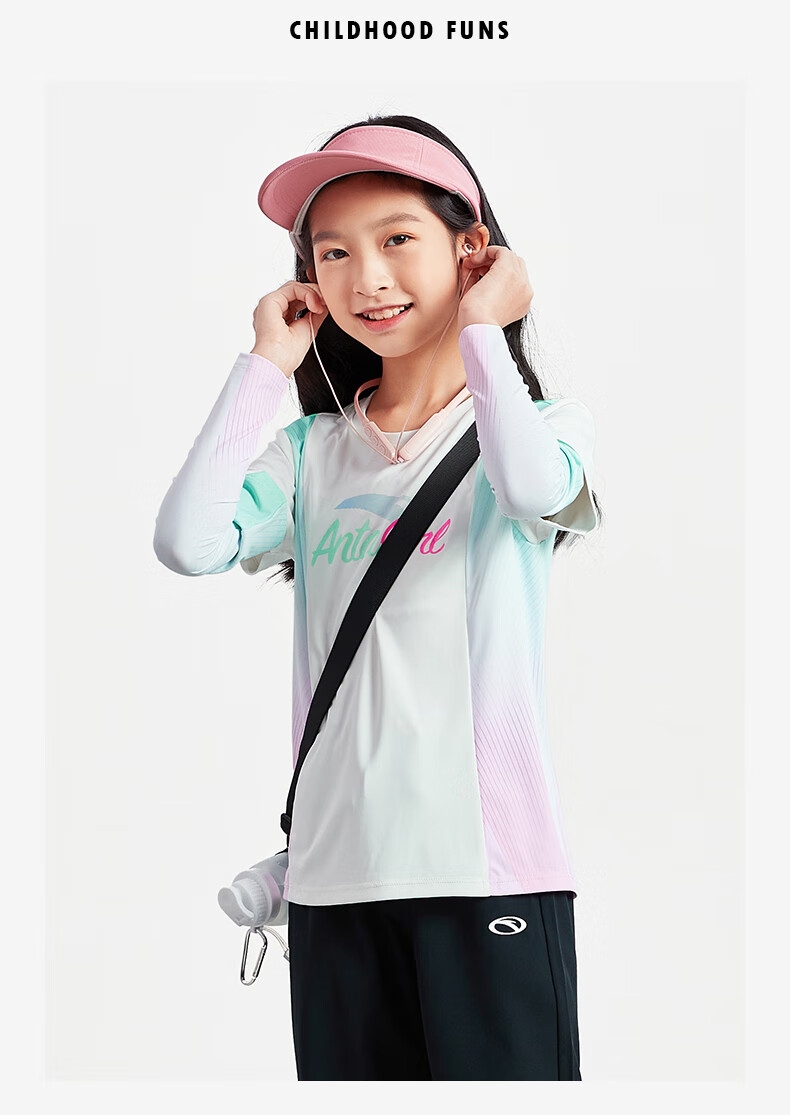 安踏儿童装女童套装2022年春夏新款速干t恤短袖套装运动套跑步系列浅