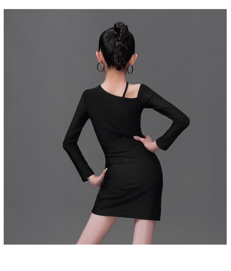 拉丁舞服装儿童女孩2022春夏拉丁服练功服女童舞蹈训练服黑色120