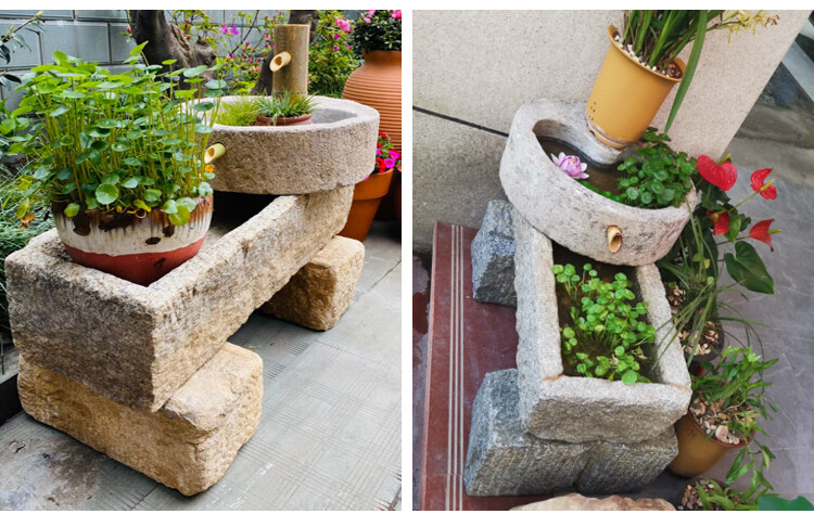 老石槽户外流水摆件庭院景观石磨水景旧石头鱼缸水槽阳台花盆造景经典