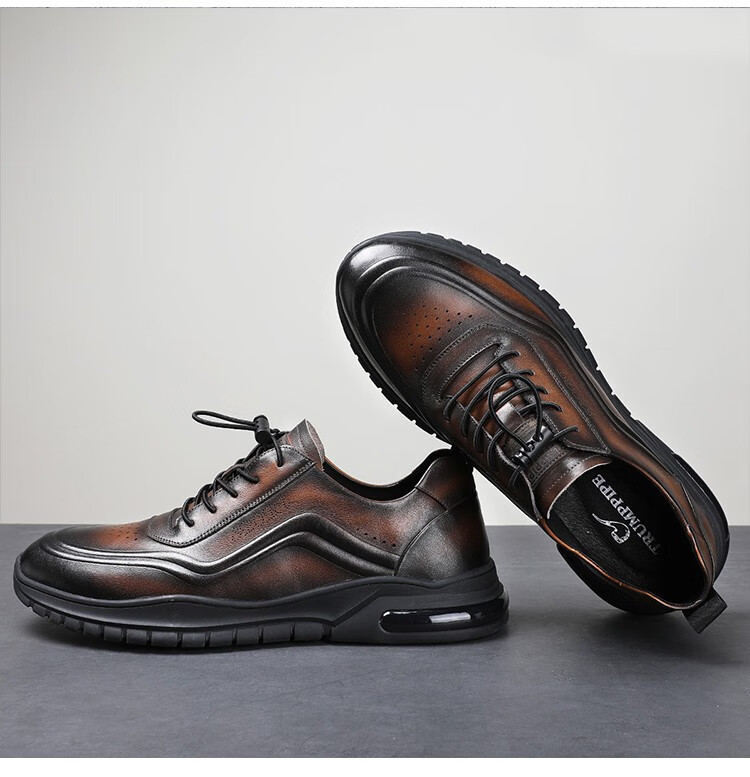 名人烟斗trumppipe男士休闲皮鞋气垫底真皮板鞋舒适便携百搭运动休闲