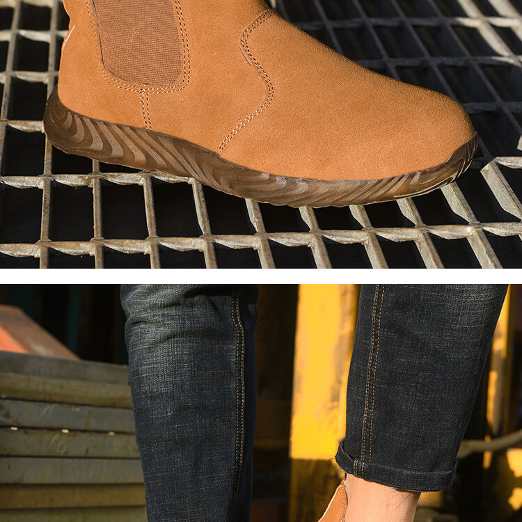 磐王服饰焊工猪皮劳保鞋男软底一脚蹬防砸防刺穿男女工地工作鞋电焊鞋