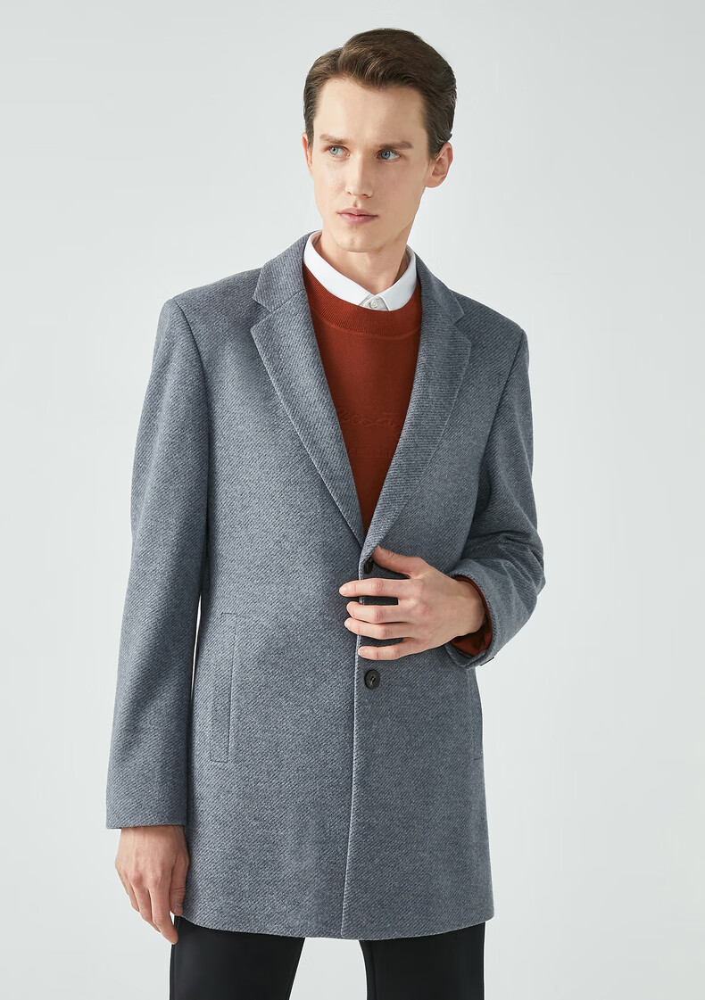 劲霸男装秋季新品男士商务休闲翻领中长款羊毛毛呢大衣hfwg3998 银灰