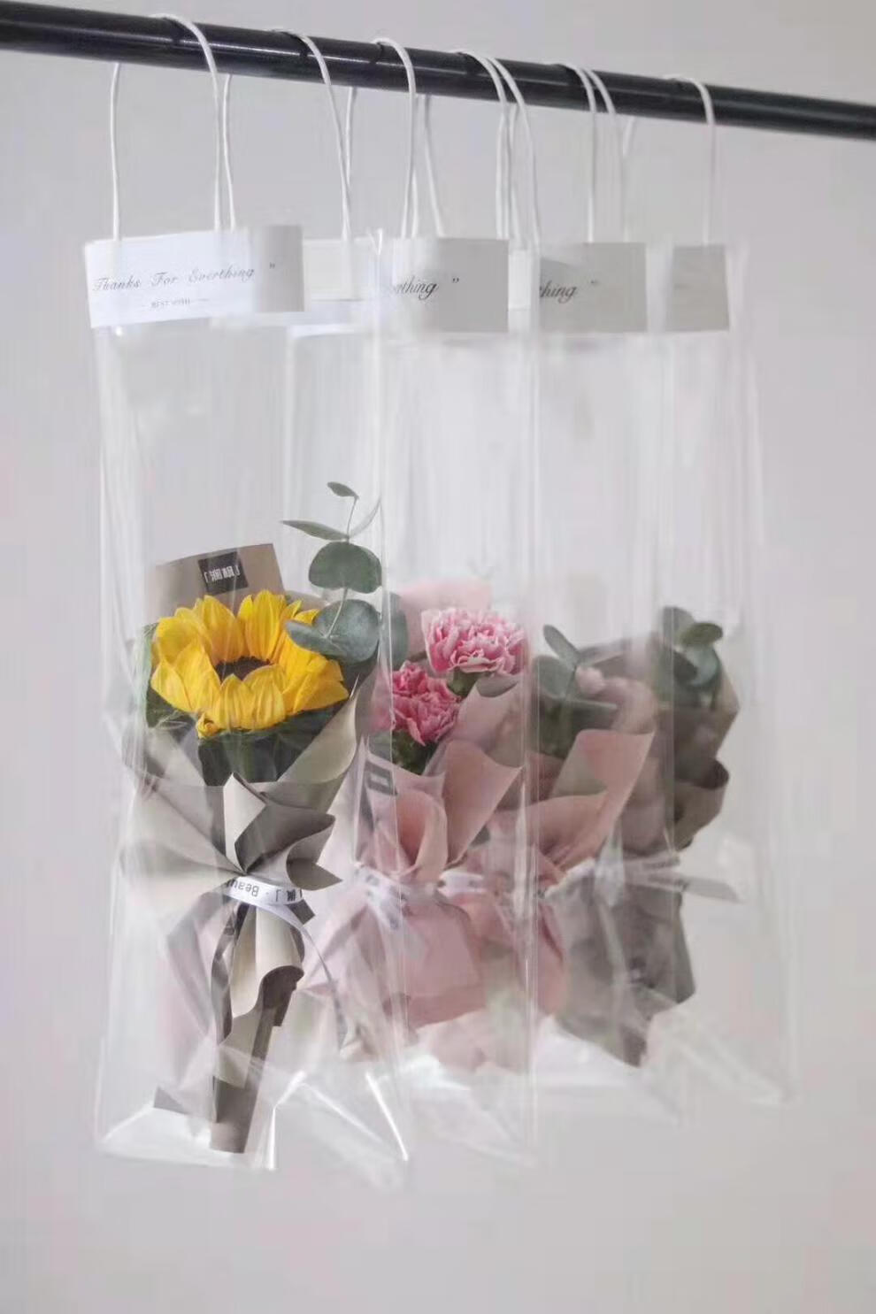 单支玫瑰花包装袋网红鲜花袋子情人节花束手提袋礼品包装透明袋jn中号