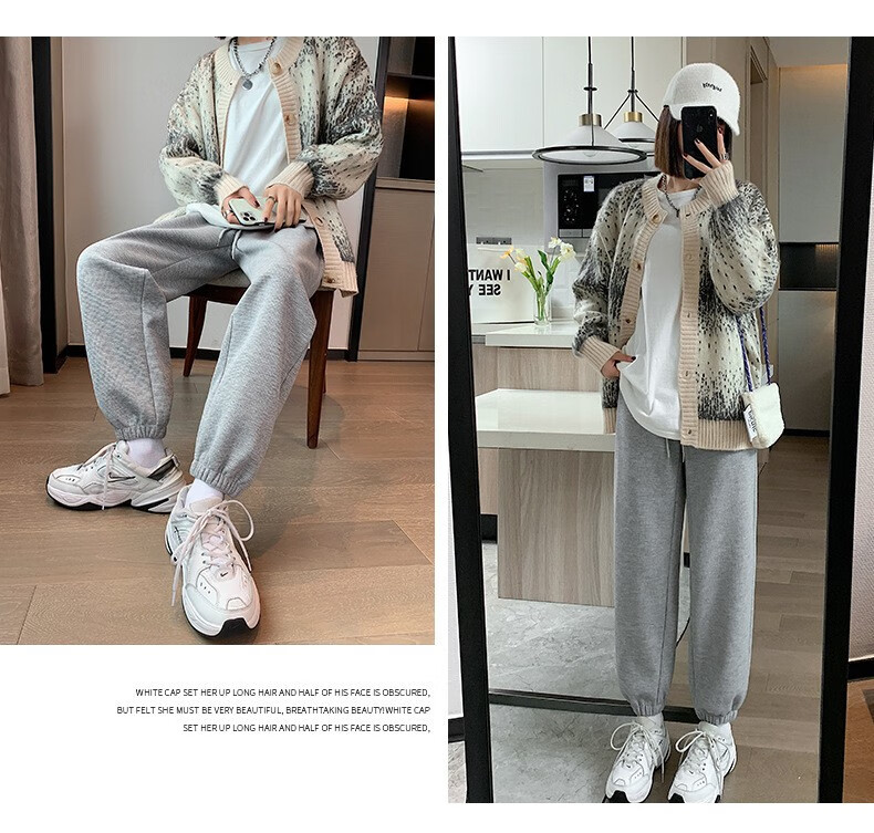灵镜（LING JING） 加绒加厚华夫格运动裤女2022冬季新款高腰宽松显瘦束脚裤小个子休闲卫裤潮 灰色（小熊加绒加厚） 均码（建议80-140斤）