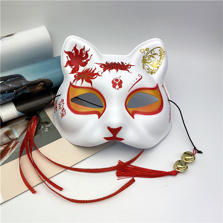 狐狸面具带耳朵抖音彩绘日式和风狐狸面具半脸古风汉服化妆舞会动漫猫