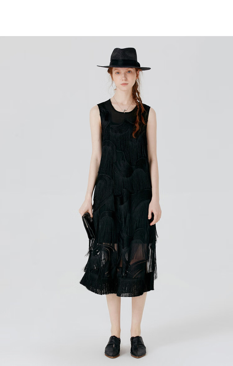 miidii谜底21春季浪漫复古华丽礼服群流苏无袖连衣裙202ml1109本白花m