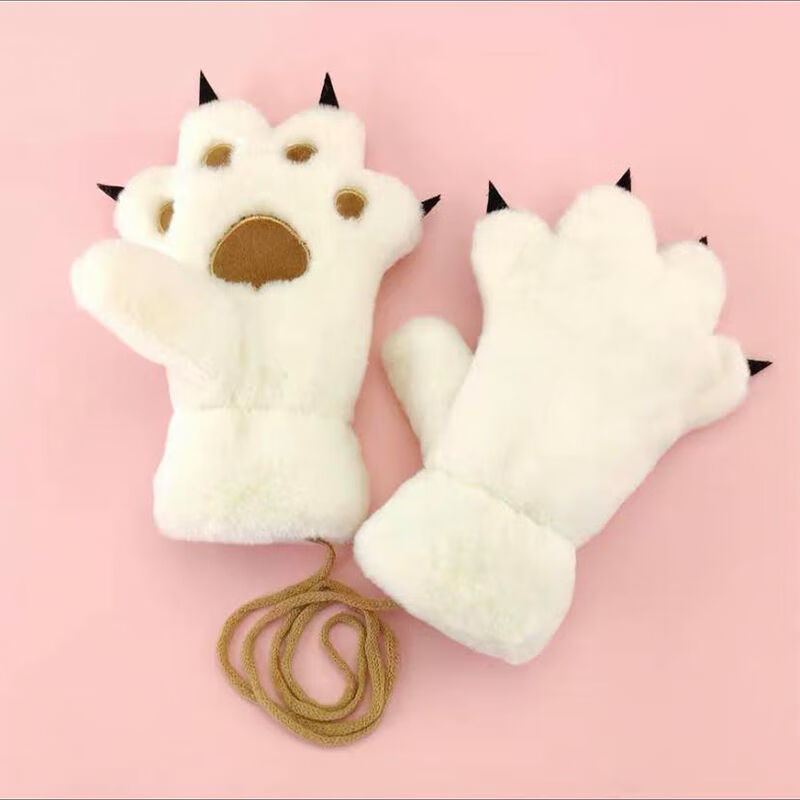 猫爪手套露指冬儿童熊爪手套男女亲子款可爱毛绒保暖兽爪加厚学生卡通