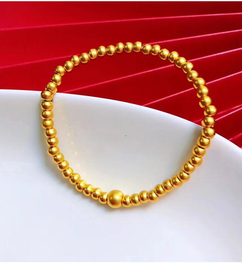 庆怡珠宝古法黄金手镯女999足金豆豆手链小金珠串珠手串3d硬金圆珠