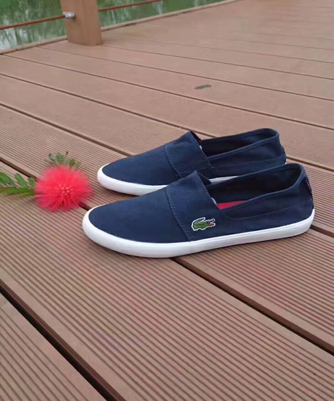 潮流男鞋新款鳄鱼帆布鞋男流行时尚潮男休闲懒人鞋透气一脚蹬套脚深蓝