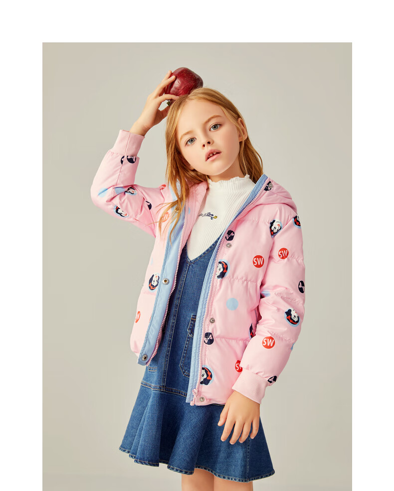 安奈儿x白雪公主联名系列 童装女童秋冬装短款棉衣新款宝宝棉袄保暖
