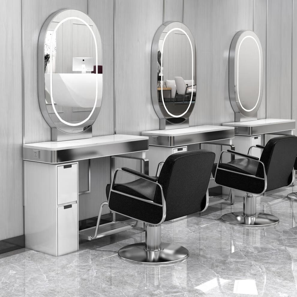 理发店镜子发廊专用led镜网红理发店单双面镜台美发店柜子一体镜子