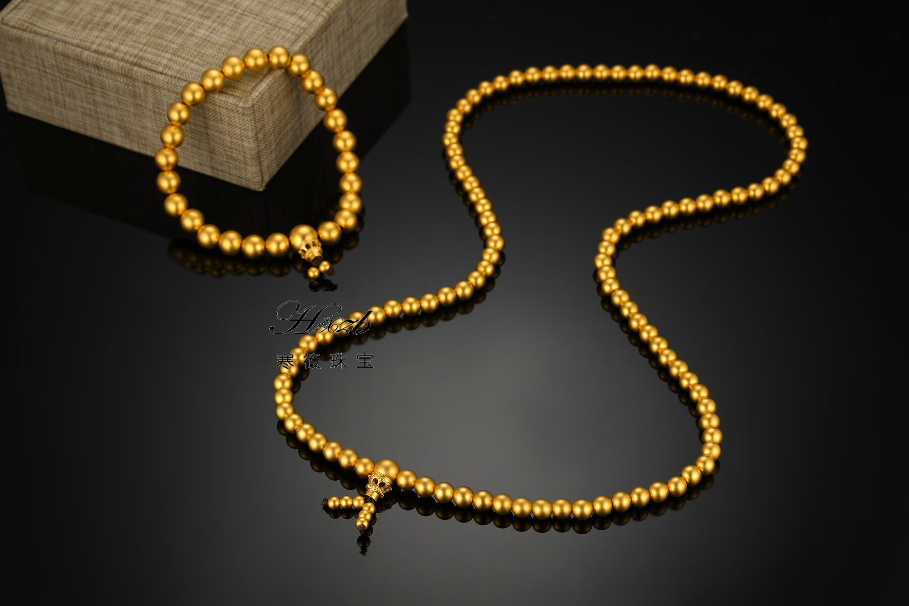 老凤凰黄金光珠手链足金实心金珠三通金珠手链古法金佛珠手串男女