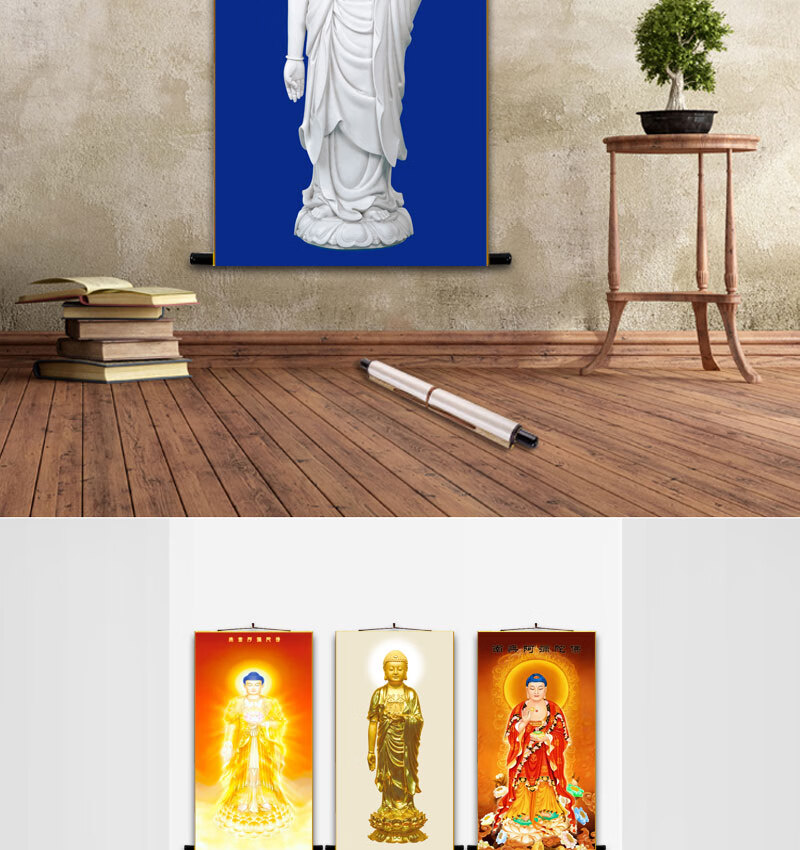 南无阿弥陀佛像挂画西方三圣佛像禅意菩萨家用立体客厅佛堂装饰画a款