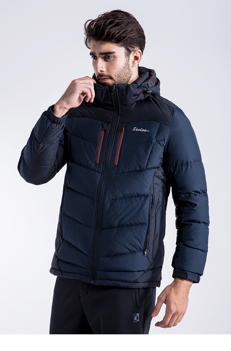 圣弗莱秋冬男式加厚羽绒服保暖透气防寒服防风连帽羽绒外套 星宿蓝 m