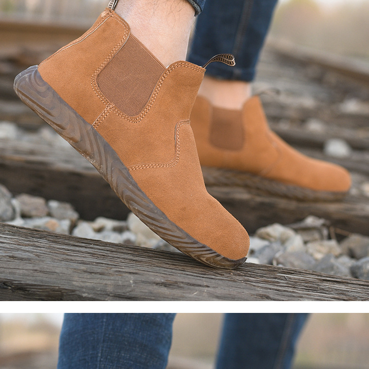 磐王服饰焊工猪皮劳保鞋男软底一脚蹬防砸防刺穿男女工地工作鞋电焊鞋