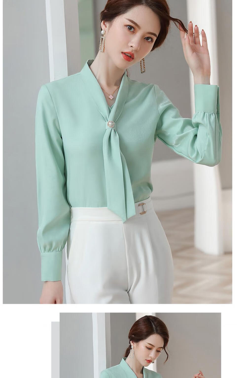 奵怡缦原创设计白色雪纺衬衫女2020春季新款气质垂感长袖上衣时尚洋气