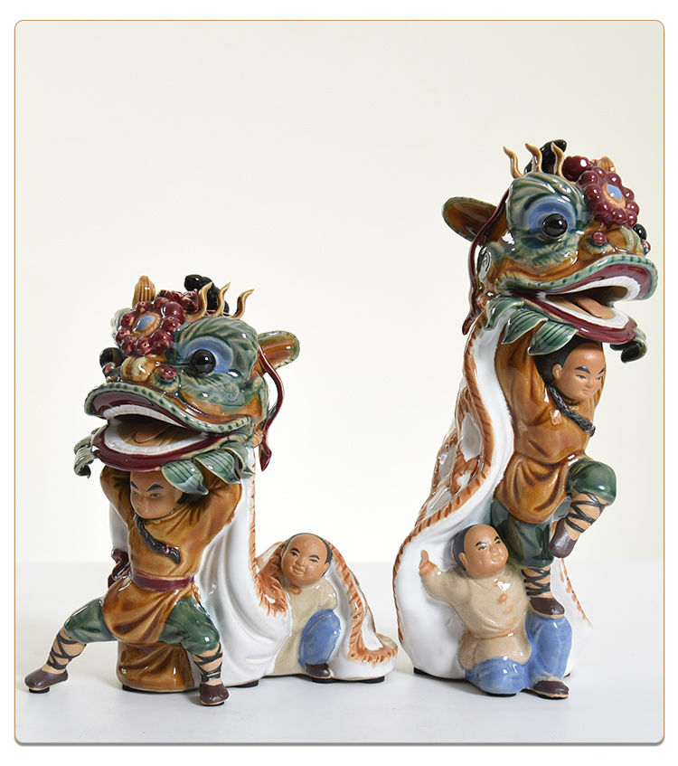 翊珗石湾公仔黄飞鸿舞狮醒狮摆件雕塑艺术品家居客厅玄关装饰品特色手