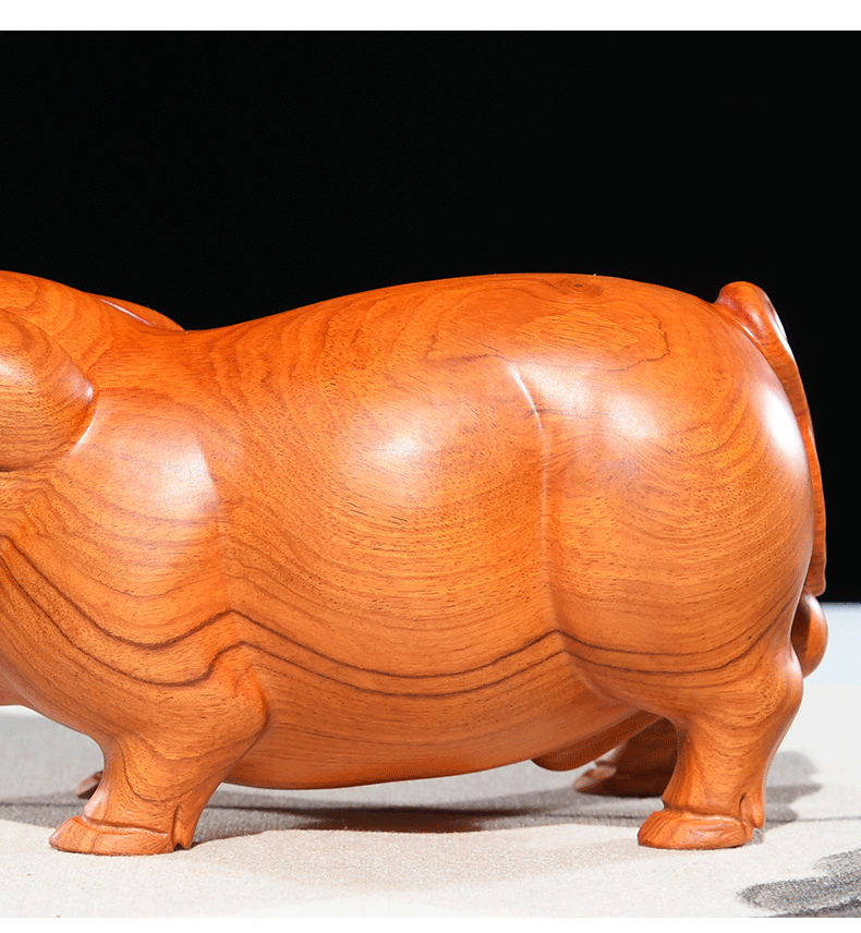 花梨木雕生肖猪摆件一对实木根雕动物家居客厅装饰质工艺品 花梨木猪