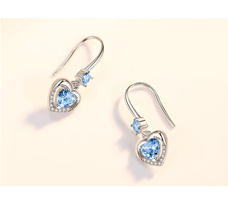 miqiao海洋之心925耳环女时尚爱心形长款银耳钉女生韩版学生气质女士